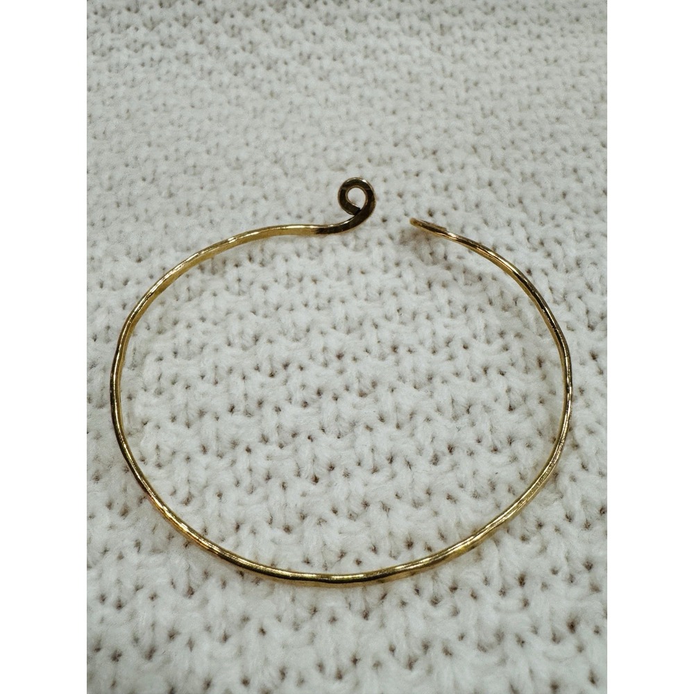Gold Tone Hammered Open Cuff Bangle Bracelet Minimalist Artisan Style